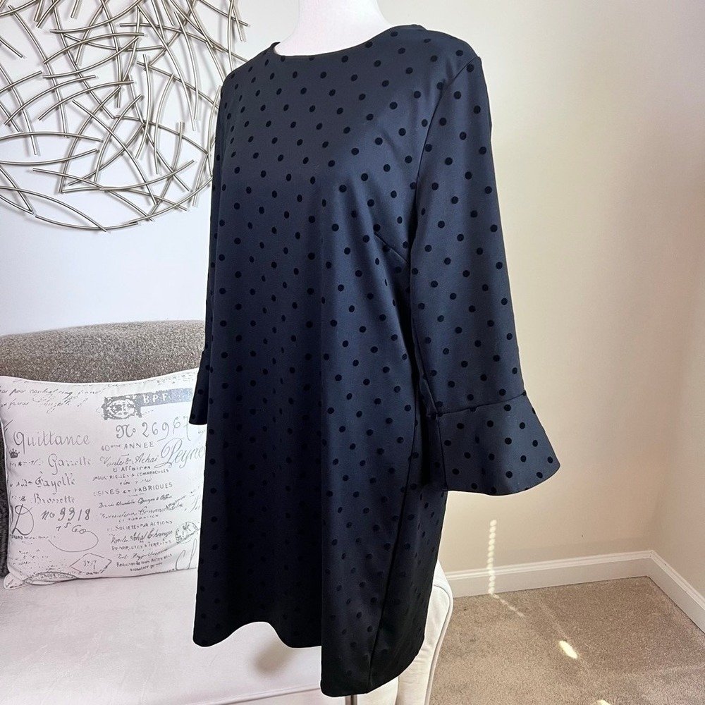 Old Navy Black Polka Dot Shift Dress Bell Sleeve Zip Back XL - Picture 3 of 8